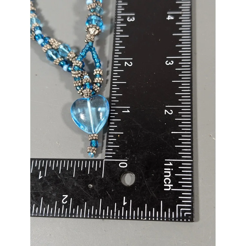Artisan Blue Glass Puffy Heart Charm Bracelet 8